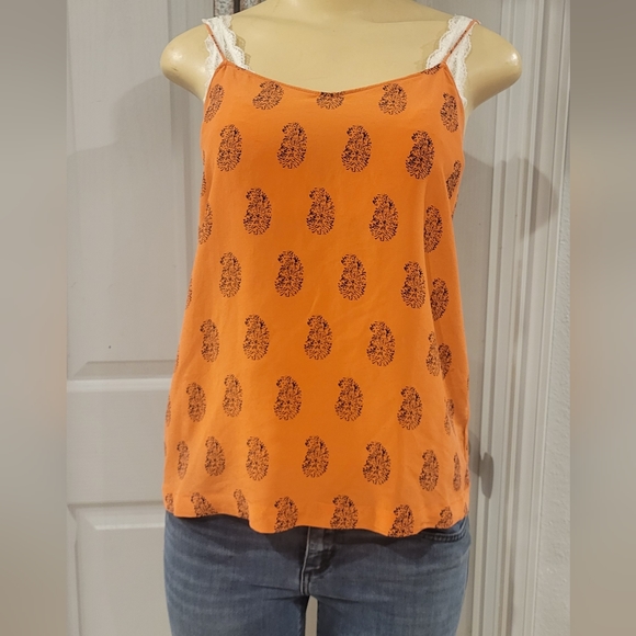 Made well-1937- J. Crew 100% silk orange with paisley blue pattern blouse NWOT - Picture 8 of 9